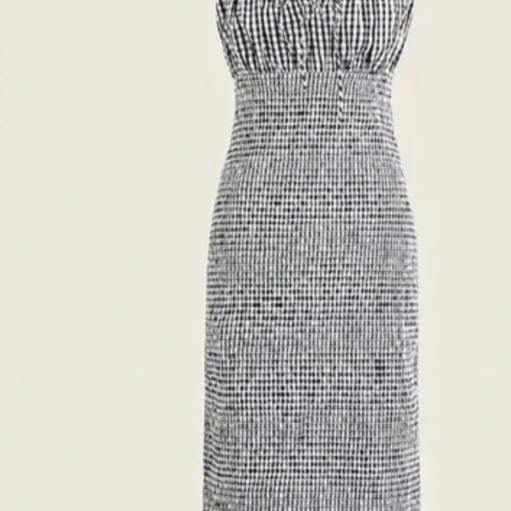 J Crew Black Gingham Smocked Strappy Dress